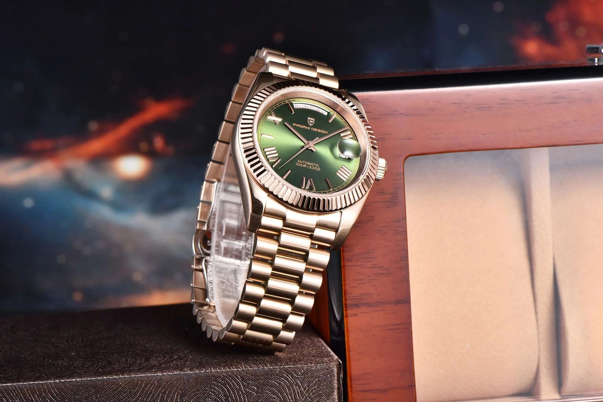 Rose Gold Automatic Mechanical Watch Men NH36A Sapphire 10Bar-White / Option 2 / Italy