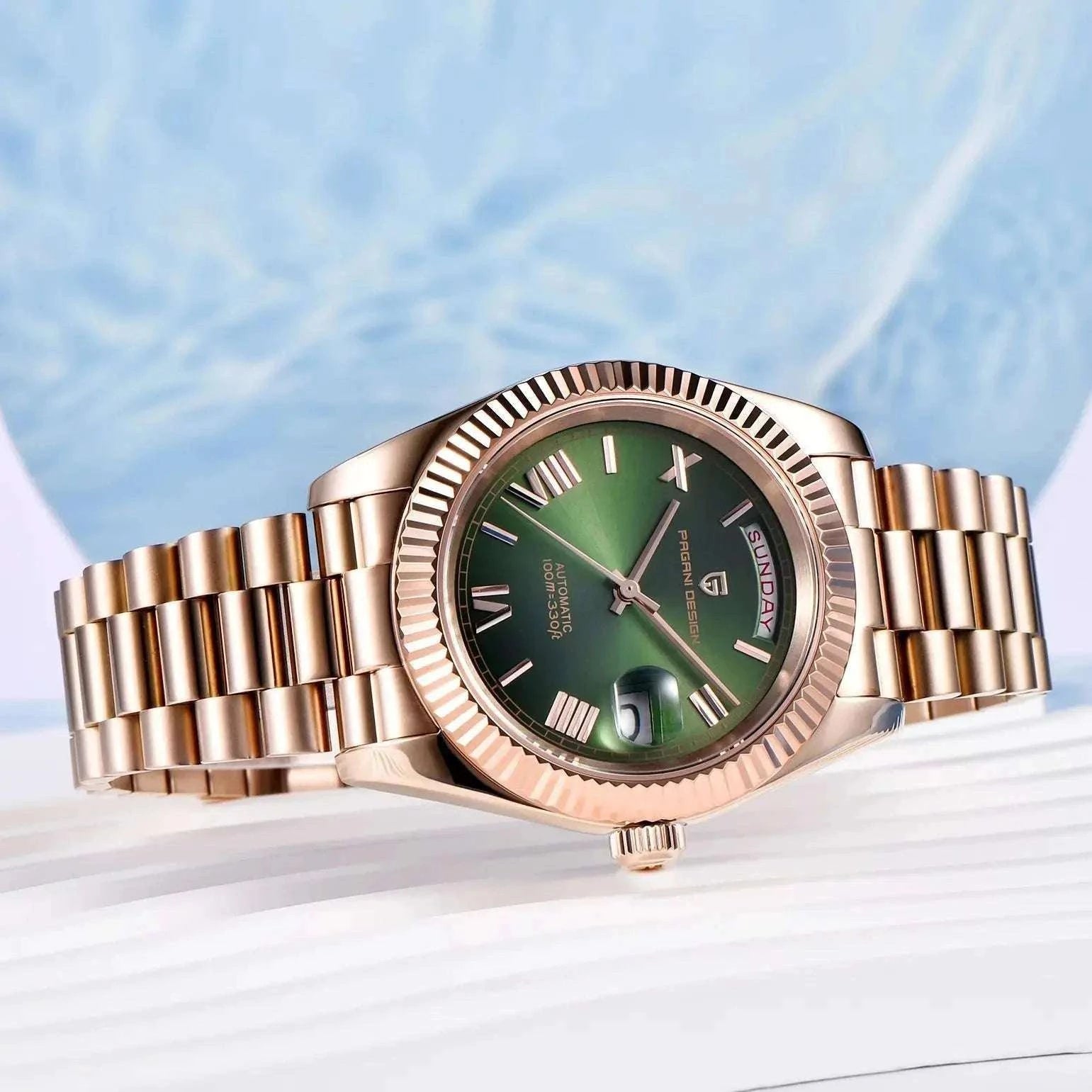 Rose Gold Automatic Mechanical Watch Men NH36A Sapphire 10Bar-White / Option 2 / Italy