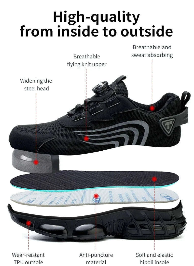 Rotary Button Anti-Impact Work Shoes for Men-D9071 / 38