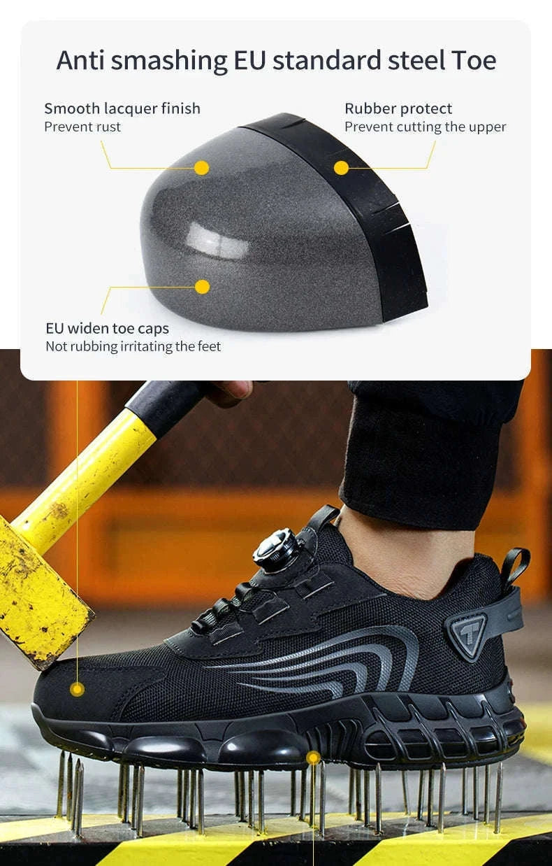 Rotary Button Anti-Impact Work Shoes for Men-D9071 / 38
