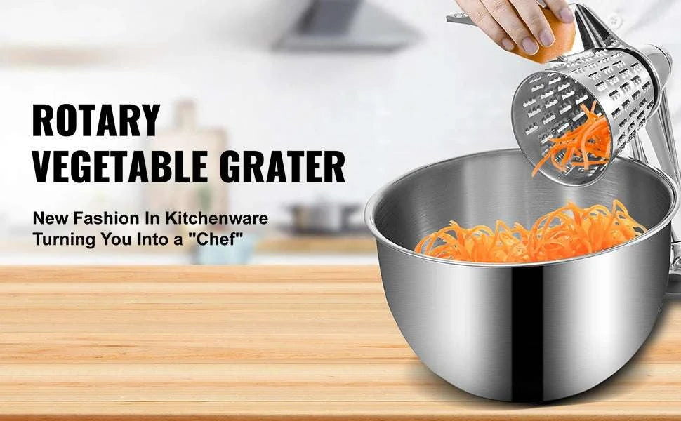Rotary Cheese Grater with 5 Blades & 2.5L Bowl Manual Slicer-United States
