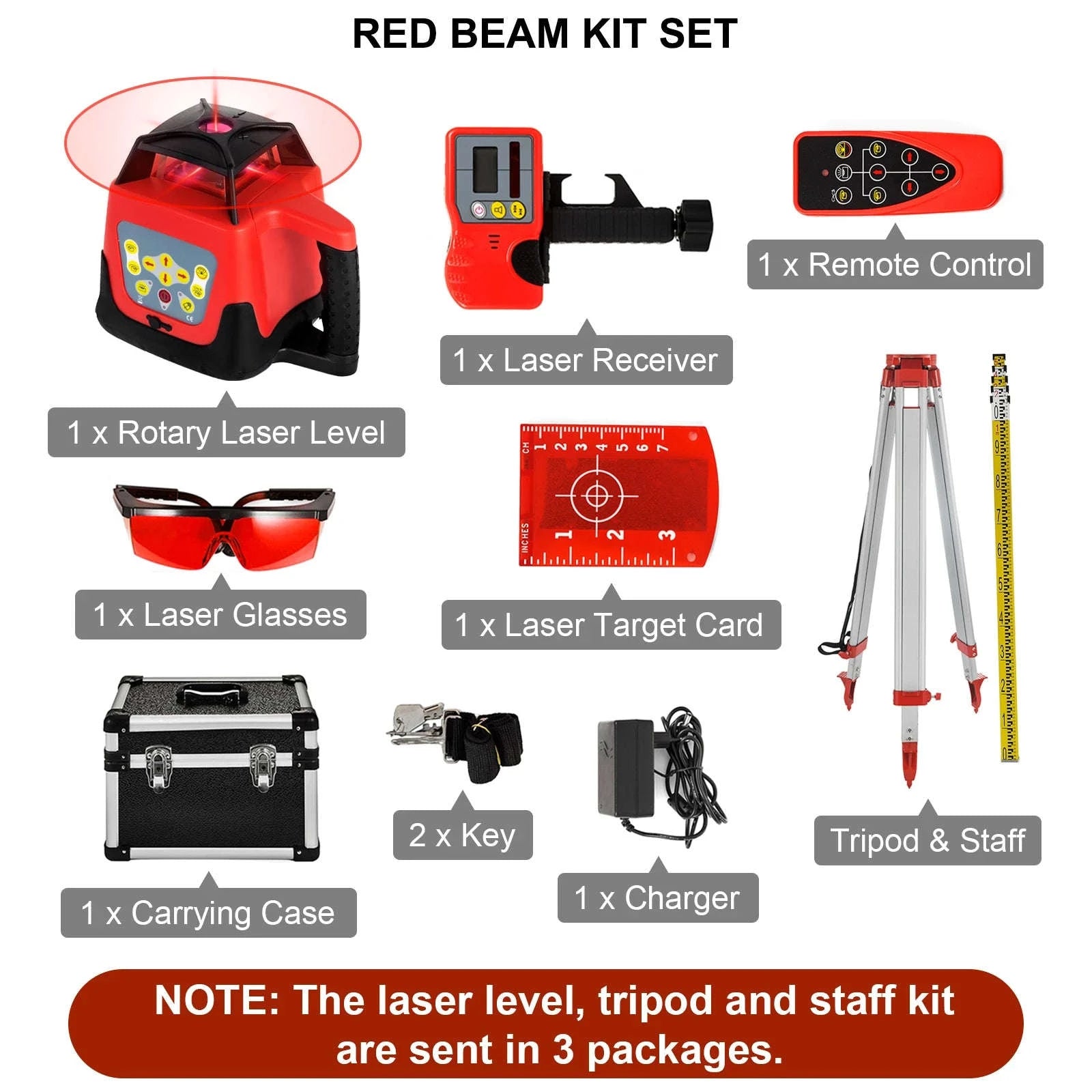 Rotary Laser Level Kit with Tripod and Staff-Poland / Red Beam 2