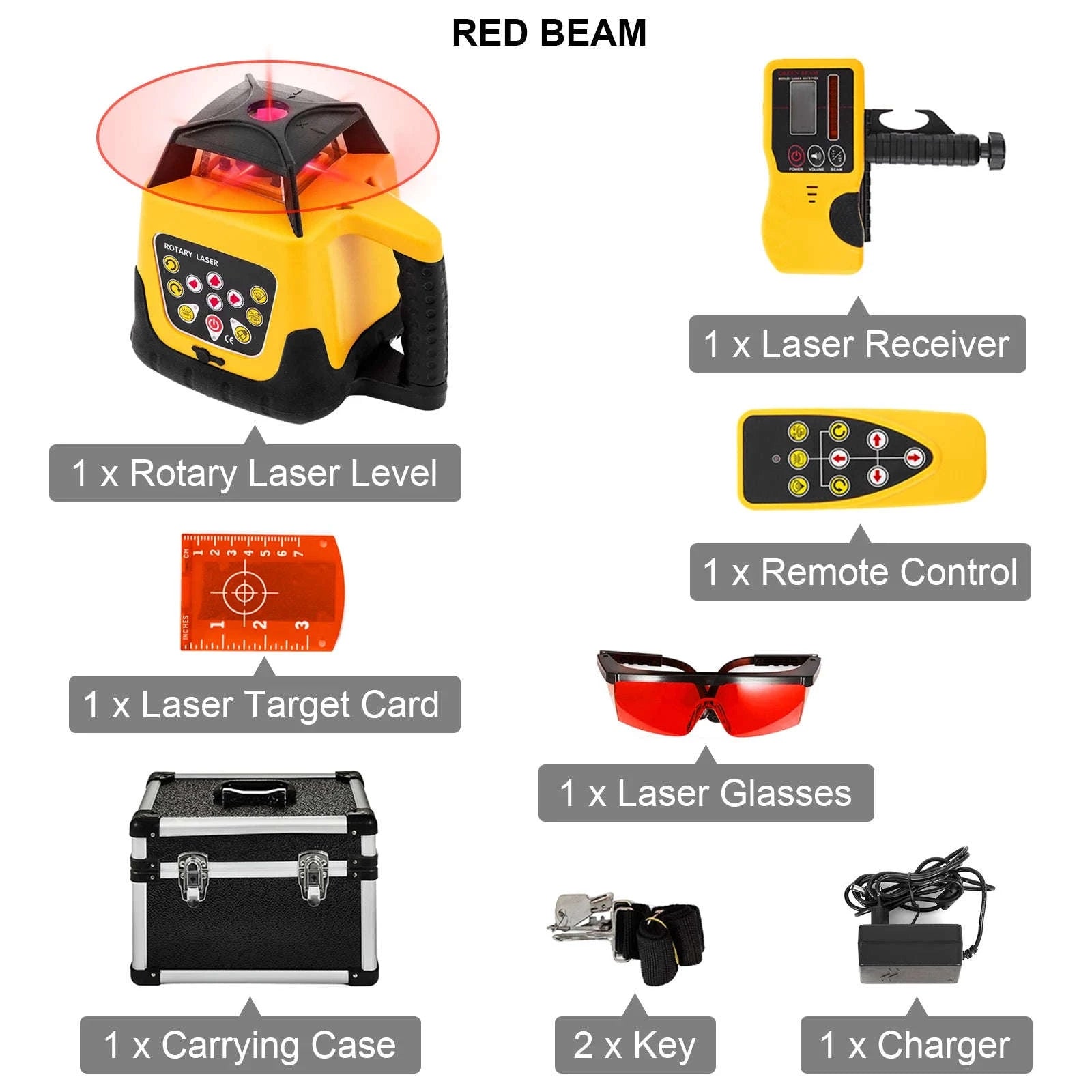 Rotary Laser Level Kit with Tripod and Staff-Poland / Red Beam 2