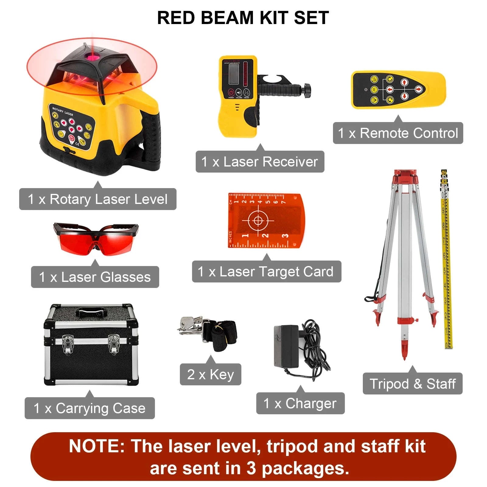 Rotary Laser Level Kit with Tripod and Staff-Poland / Red Beam 2