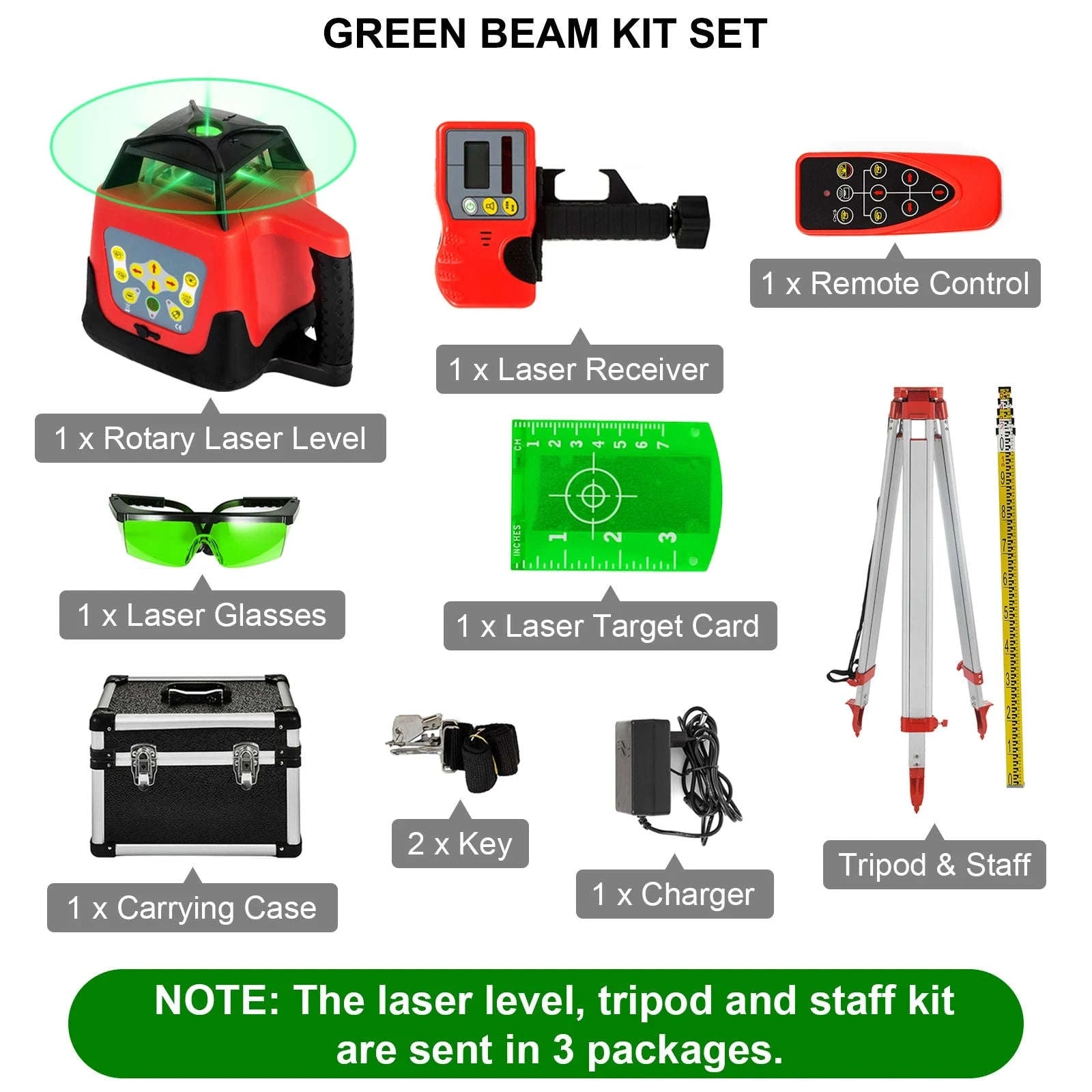 Rotary Laser Level Kit with Tripod and Staff-Poland / Red Beam 2