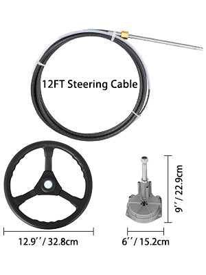 Marine Steering System Rotary Wheel with 12 ft Cable