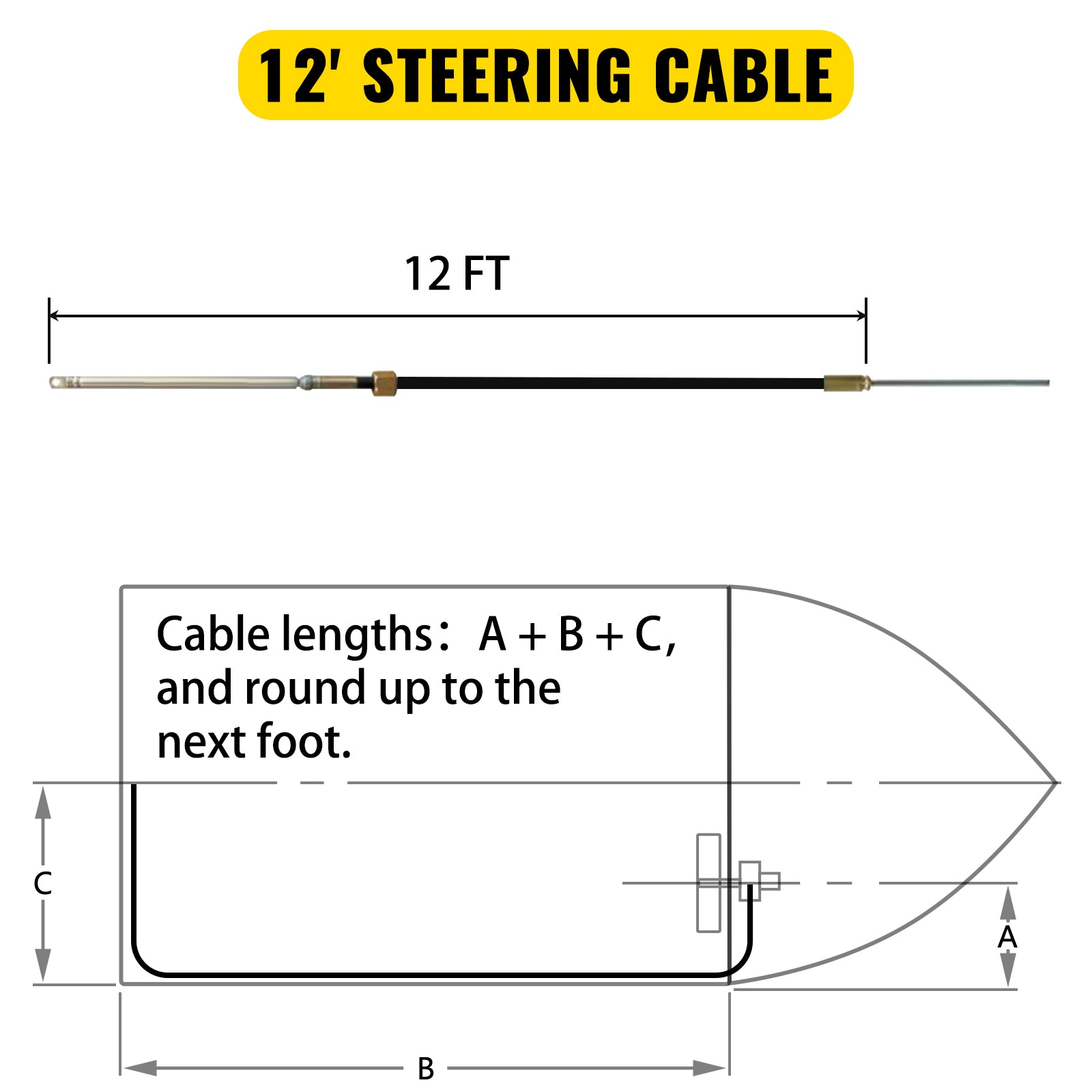 Marine Steering System Rotary Wheel with 12 ft Cable