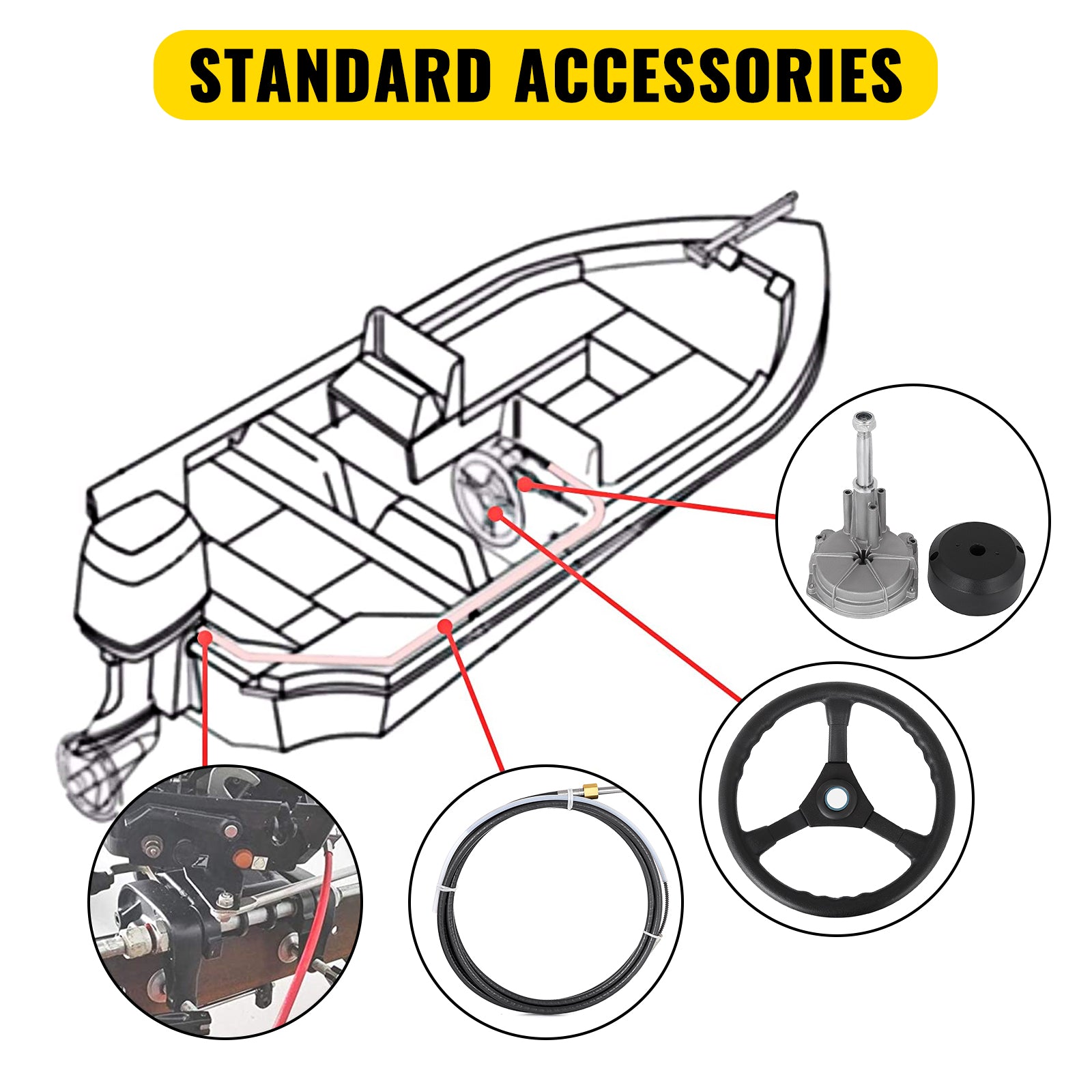 Marine Steering System Rotary Wheel with 12 ft Cable