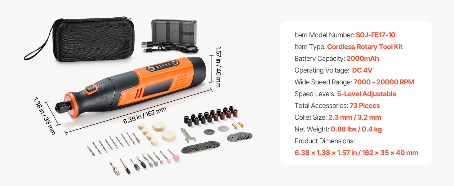 Cordless Rotary Tool Kit with 5 Speeds for DIY Engraving Sanding