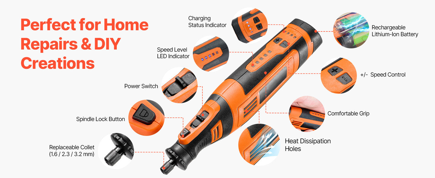 Cordless Rotary Tool Kit with 5 Speeds for DIY Engraving Sanding
