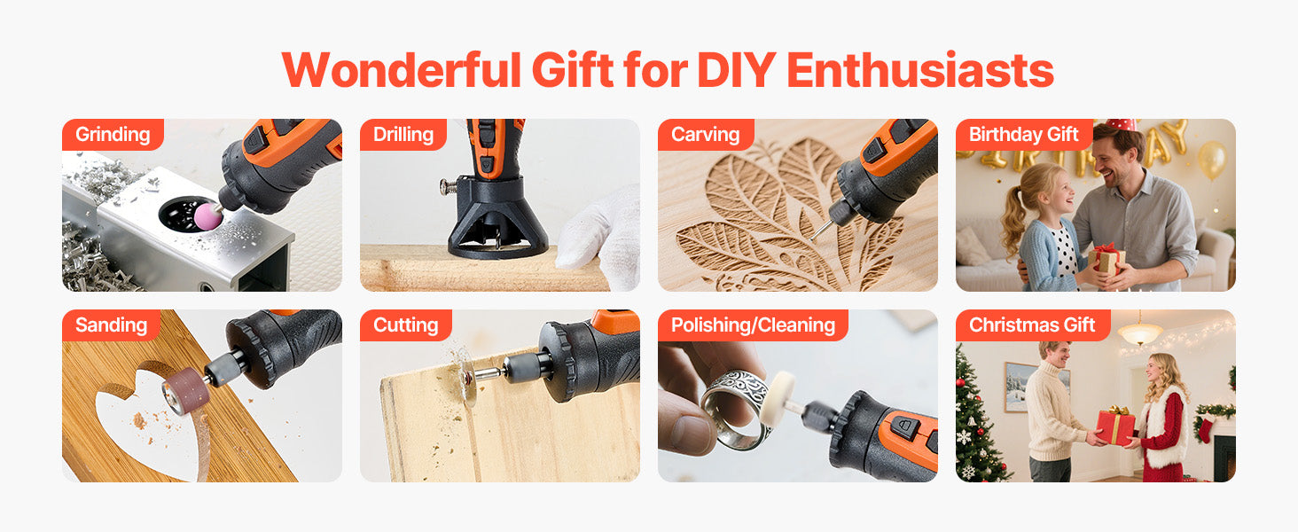 Cordless Rotary Tool Kit with 5 Speeds for DIY Engraving Sanding