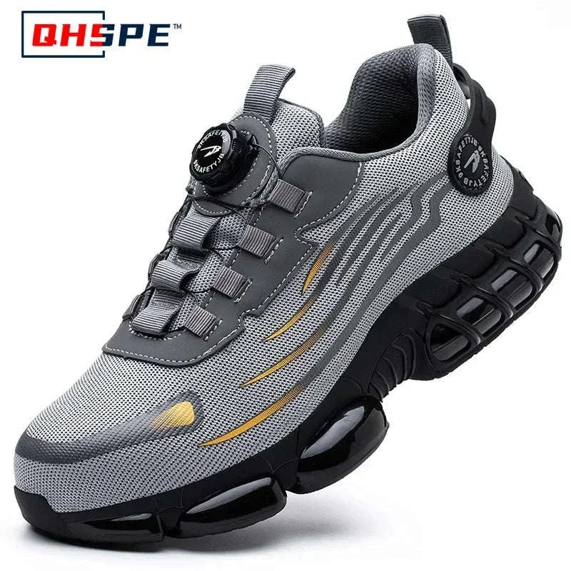 Rotating Button Men's Safety Work Shoes-F-Blue / 36