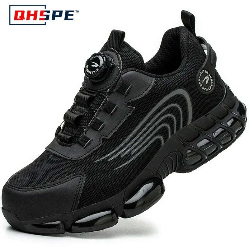 Rotating Button Men's Safety Work Shoes-F-Blue / 36