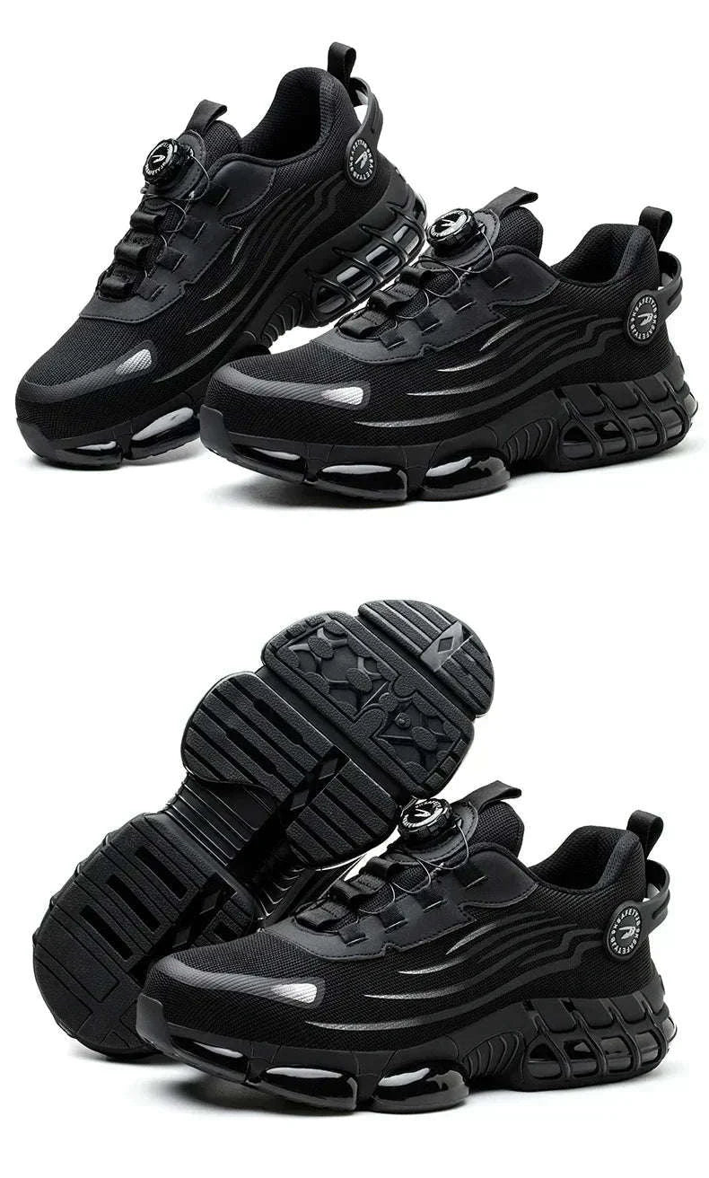 Rotating Button Men's Safety Work Shoes-F-Blue / 36