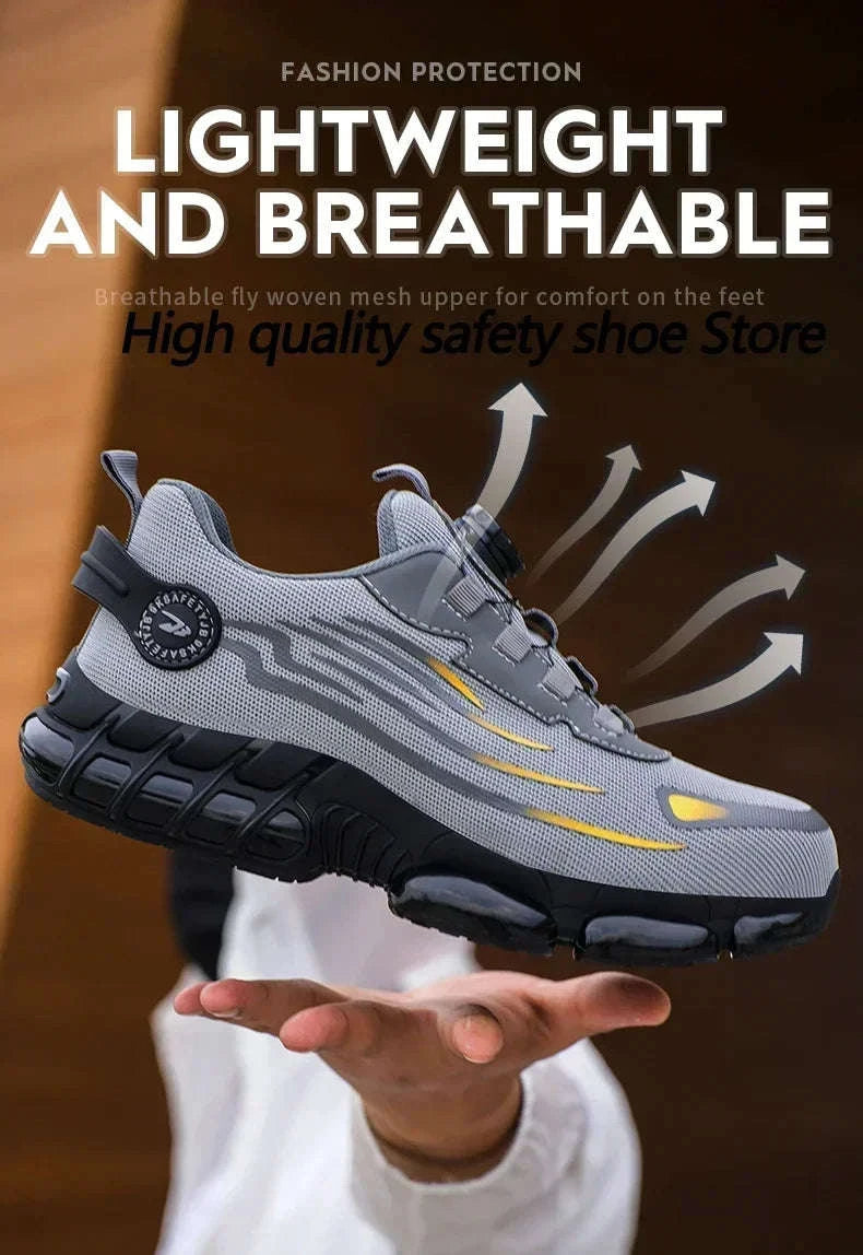 Rotating Button Men's Safety Work Shoes-F-Blue / 36