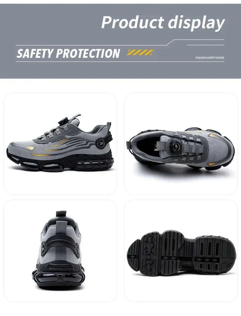 Rotating Button Men's Safety Work Shoes-F-Blue / 36