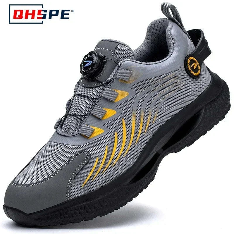 Rotating Button Men's Safety Work Shoes-F-Blue / 36