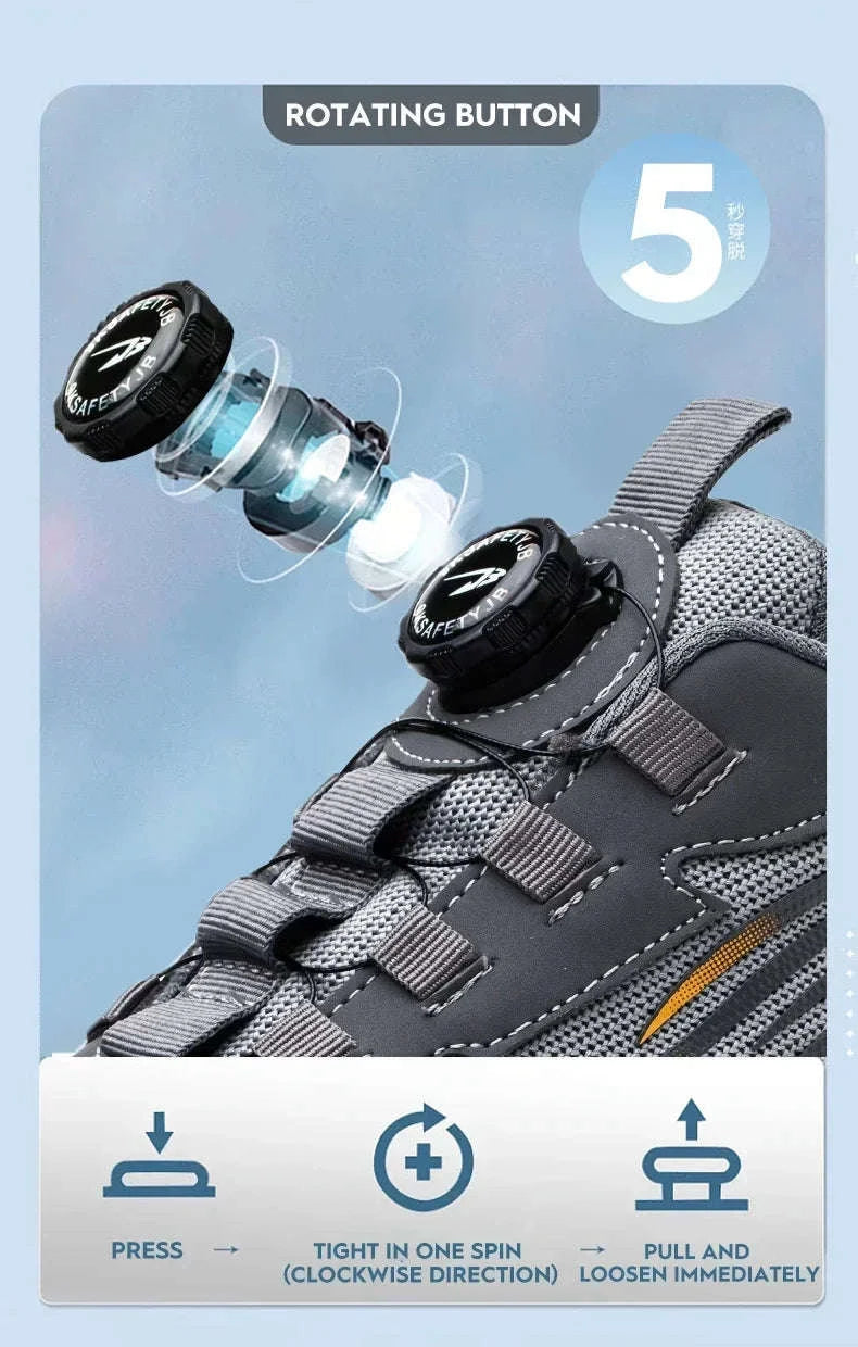 Rotating Button Men's Safety Work Shoes-F-Blue / 36