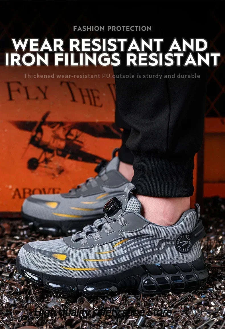 Rotating Button Men's Safety Work Shoes-F-Blue / 36