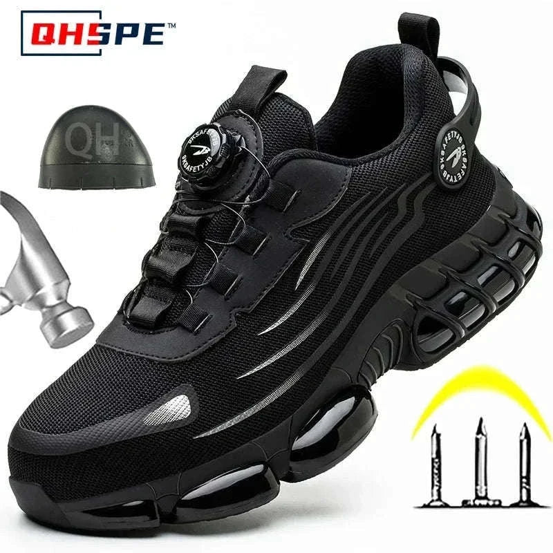 Rotating Button Men's Safety Work Shoes for Daily Jobsite Protection-F-Blue / 36