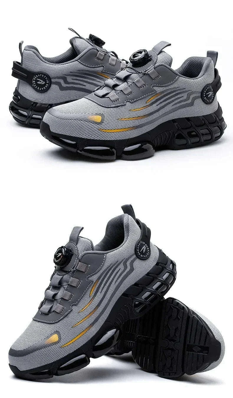 Rotating Button Men's Safety Work Shoes for Daily Jobsite Protection-F-Blue / 36