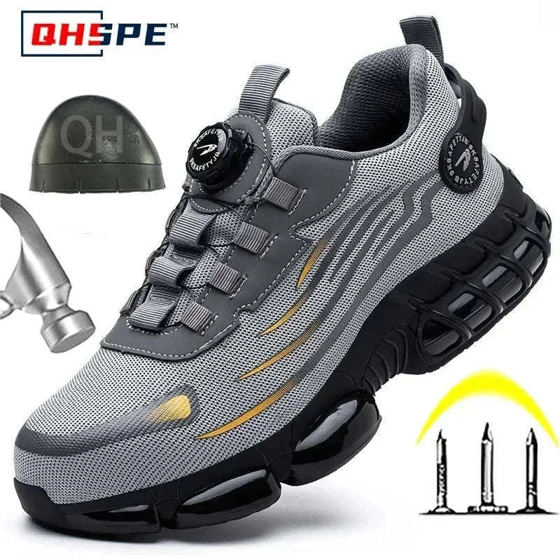 Rotating Button Men's Safety Work Shoes for Daily Jobsite Protection-F-Blue / 36