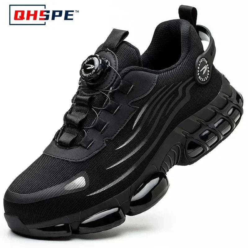 Rotating Button Men's Safety Work Shoes for Daily Jobsite Protection-F-Blue / 36