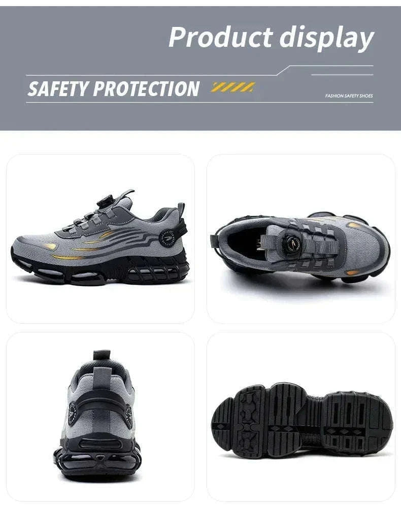 Rotating Button Men's Safety Work Shoes for Daily Jobsite Protection-F-Blue / 36