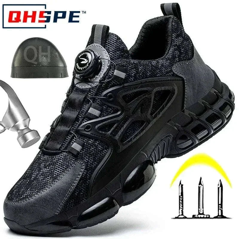 Rotating Button Men's Safety Work Shoes for Daily Jobsite Protection-F-Blue / 36
