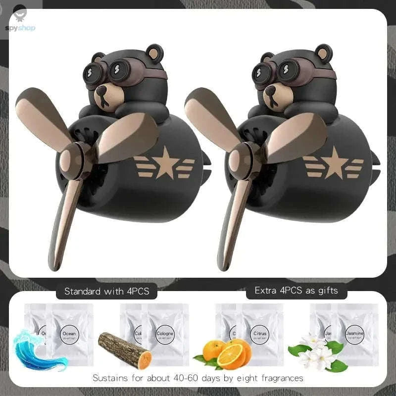 Rotating Pilot Bear Car Air Freshener with Ocean Scent-SCENTS MIXED 18PCS