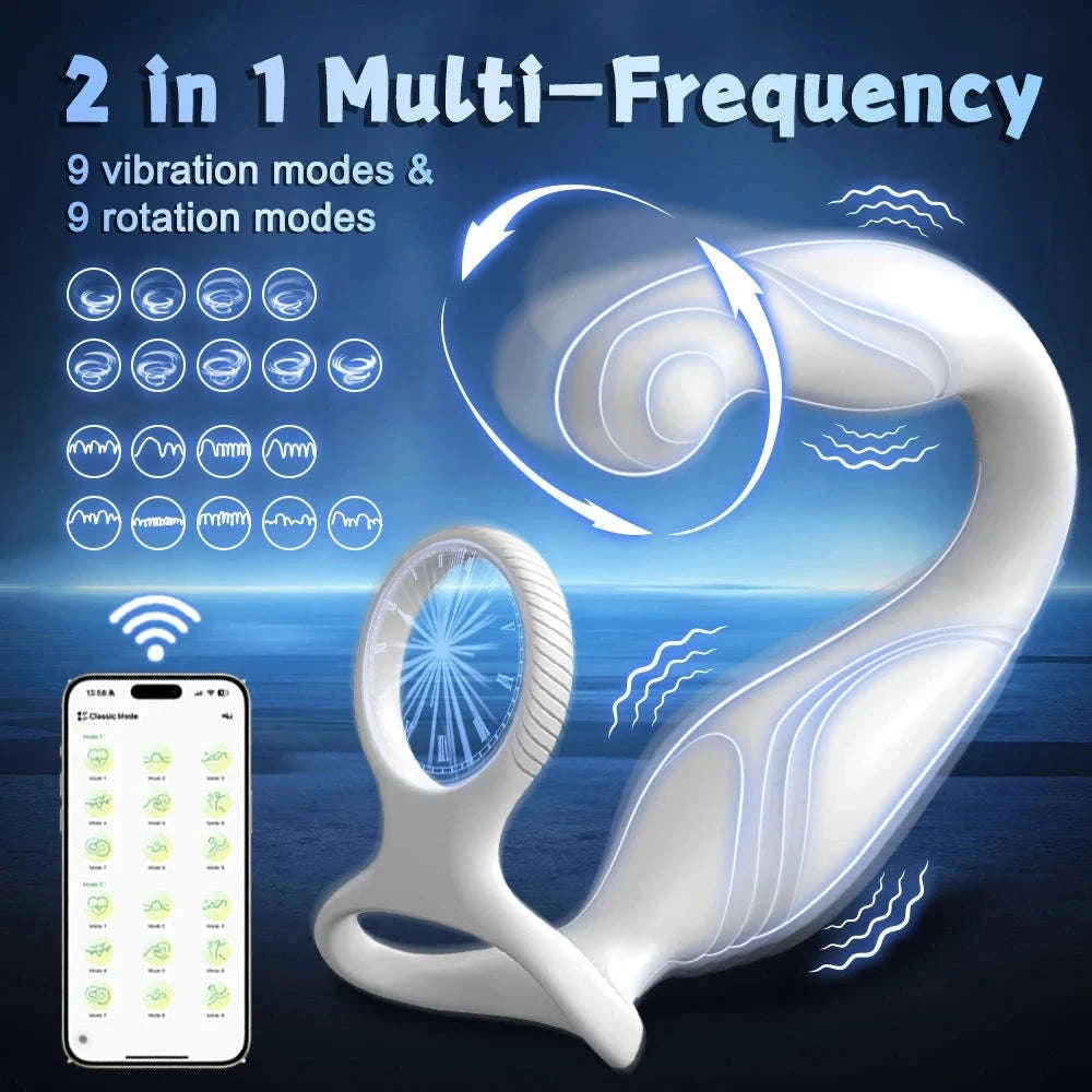 Rotating Prostate Massager with Dual Rings for Deeper Pleasure-SJH98-BK-BOX / China Mainland