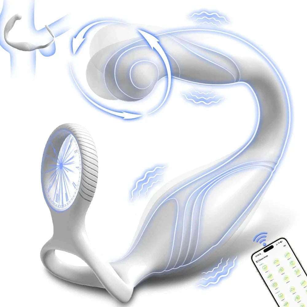 Rotating Prostate Massager with Dual Rings for Deeper Pleasure-SJH98-BK-BOX / China Mainland