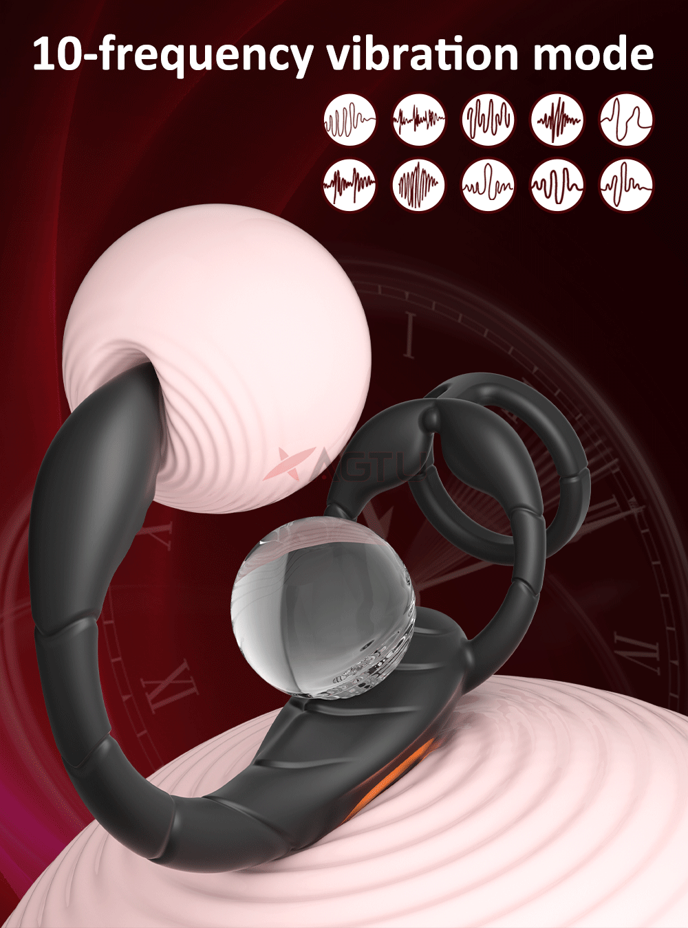 Rotating Prostate Massager with Dual Rings for Deeper Pleasure-SJH98-BK-BOX / China Mainland