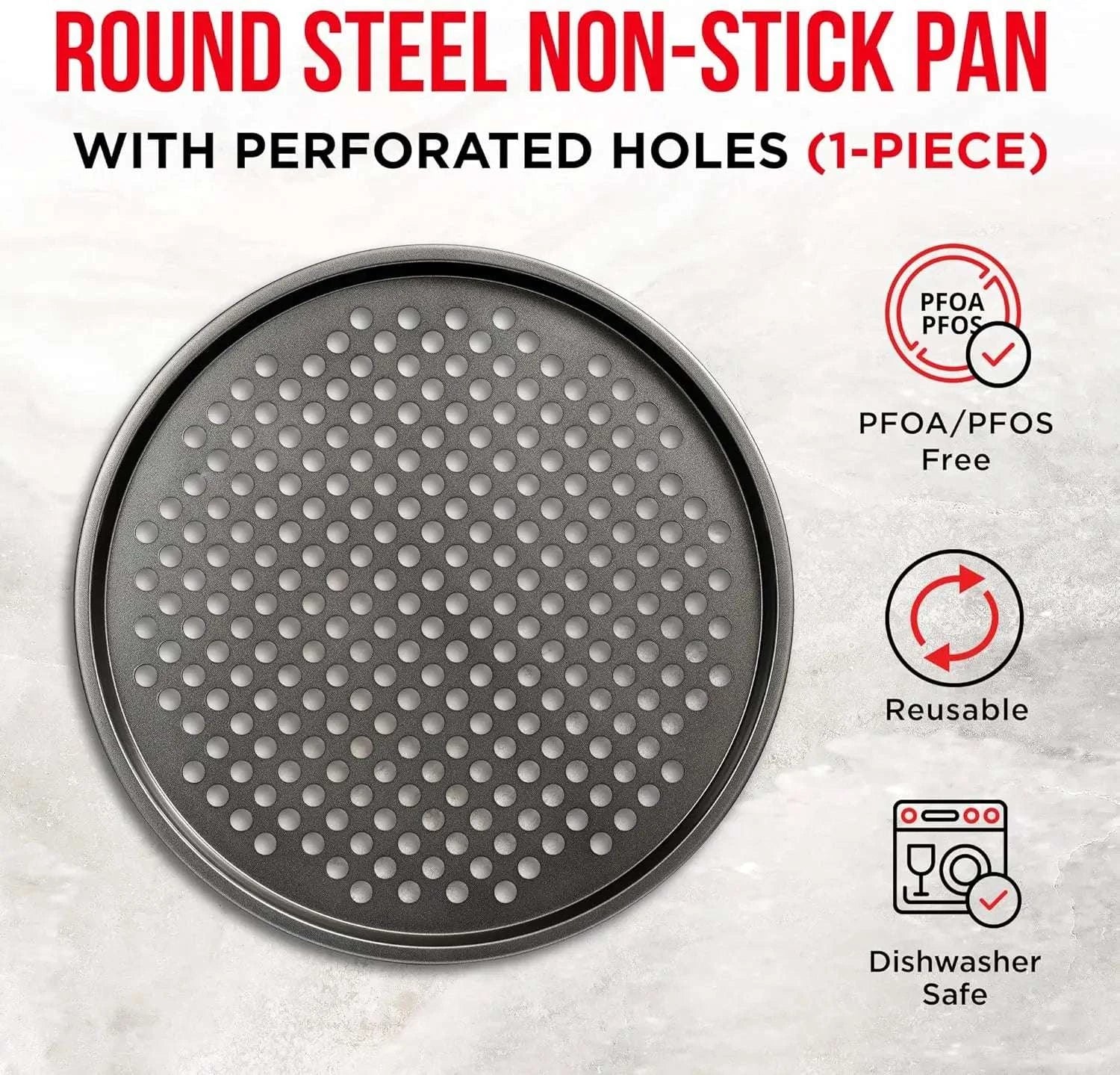 Round Perforated Pizza Pan with Non-Stick Coating, Carbon Steel-United States