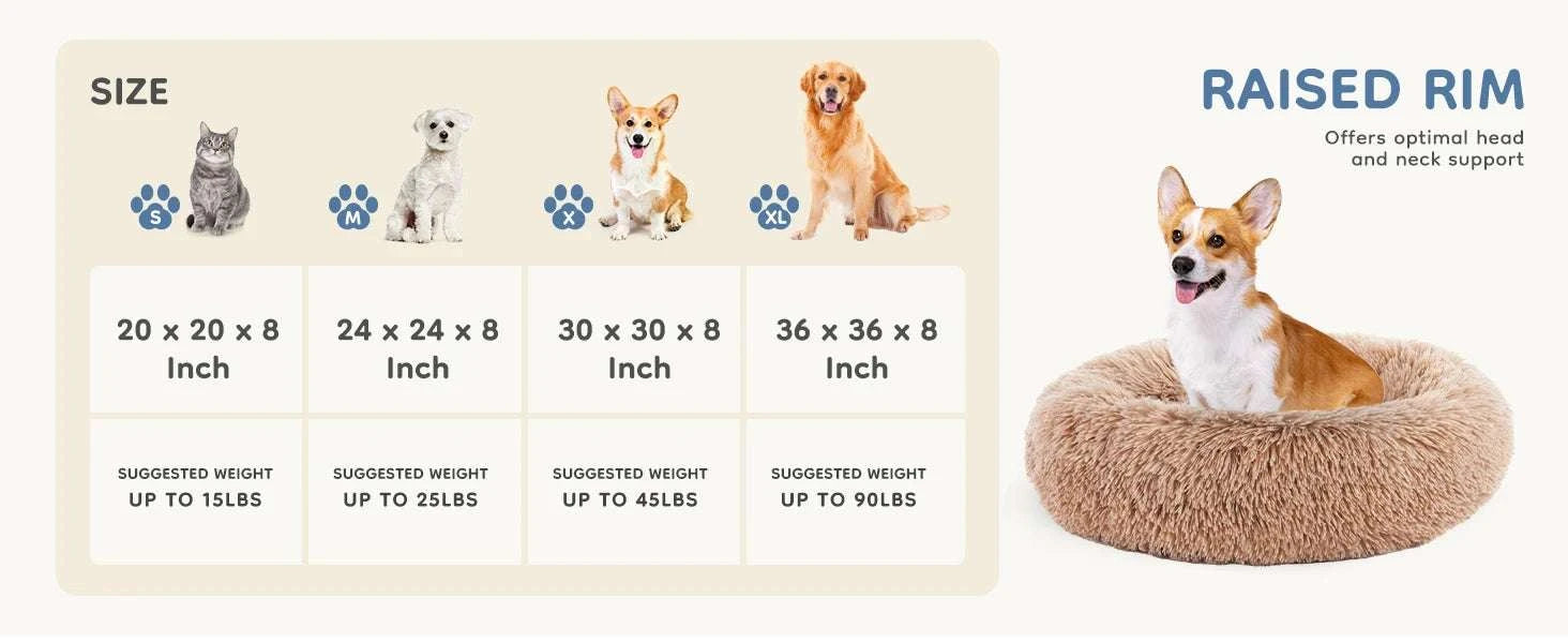 Round Plush Faux Fur Calming Dog Bed Washable Anti-Slip-GRAY / XL / United States