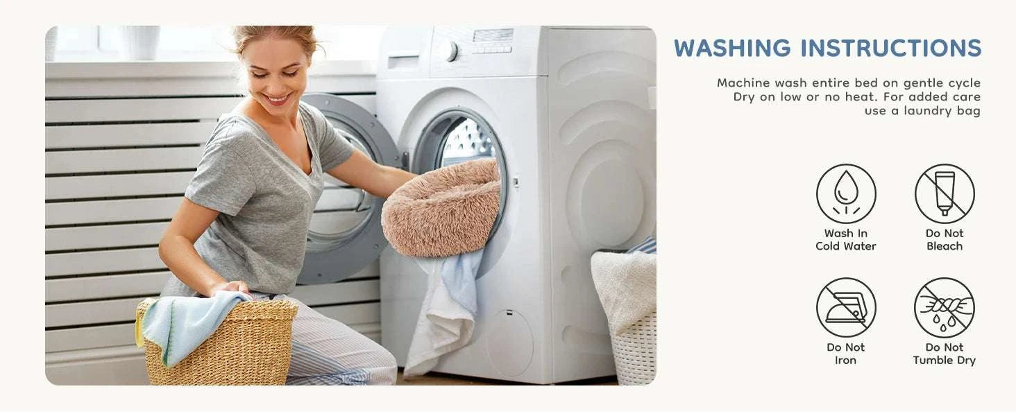 Round Plush Faux Fur Calming Dog Bed Washable Anti-Slip-GRAY / XL / United States