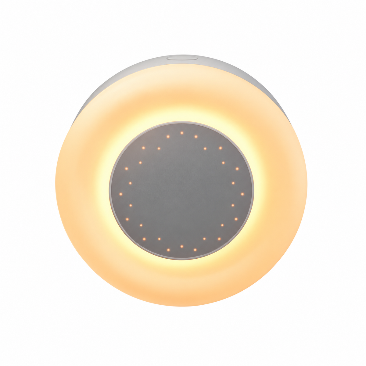 Round warm white night light on white background