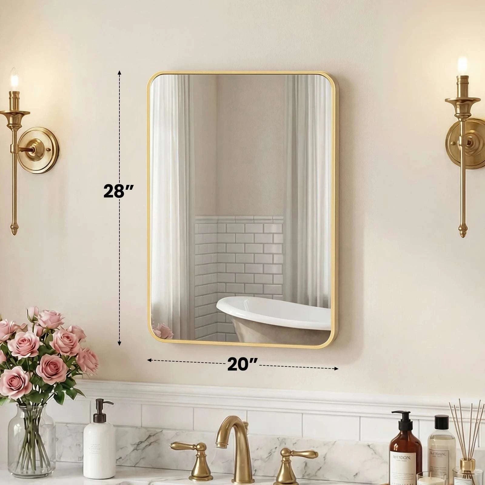 Rounded Rectangle Wall Mirror with Metal Frame, Tempered Glass-48L x 30W Black / United States