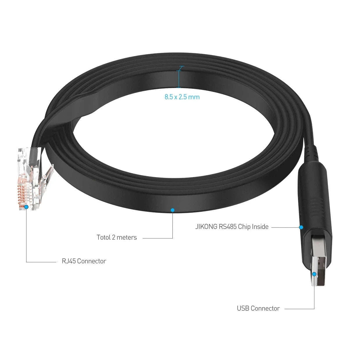 RS485 USB to RJ45 Cable, 2m for Smart BMS Connection-JK16