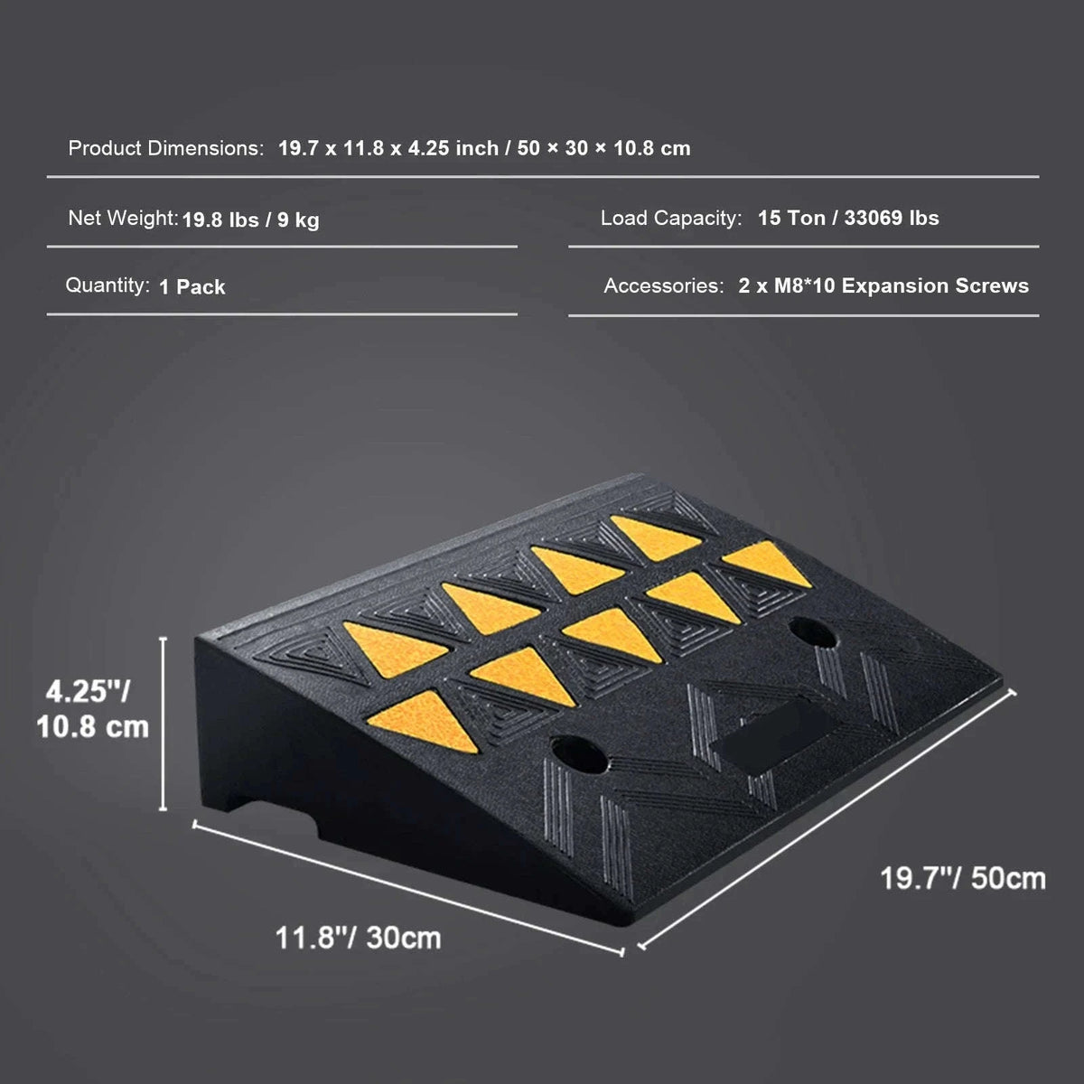 Rubber Curb Ramp Threshold Driveway Ramp-1pc 19.7x11.8x4.1in / United States