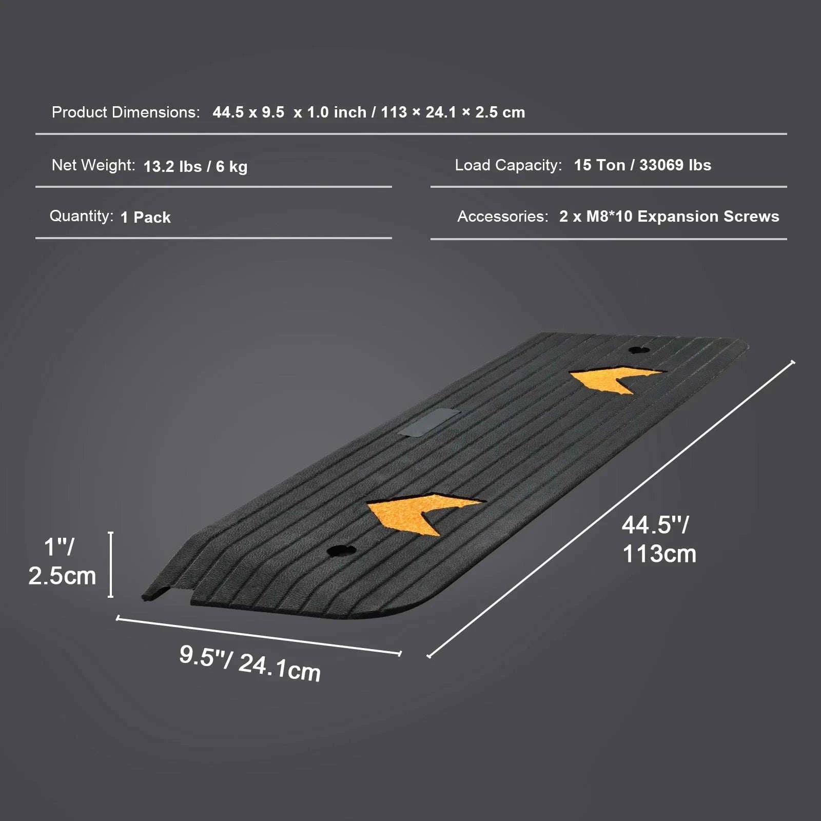 Rubber Driveway Curb Ramp 4" Rise Non-Slip Threshold for Wheels-43.3x12.6x1.5inch / United States