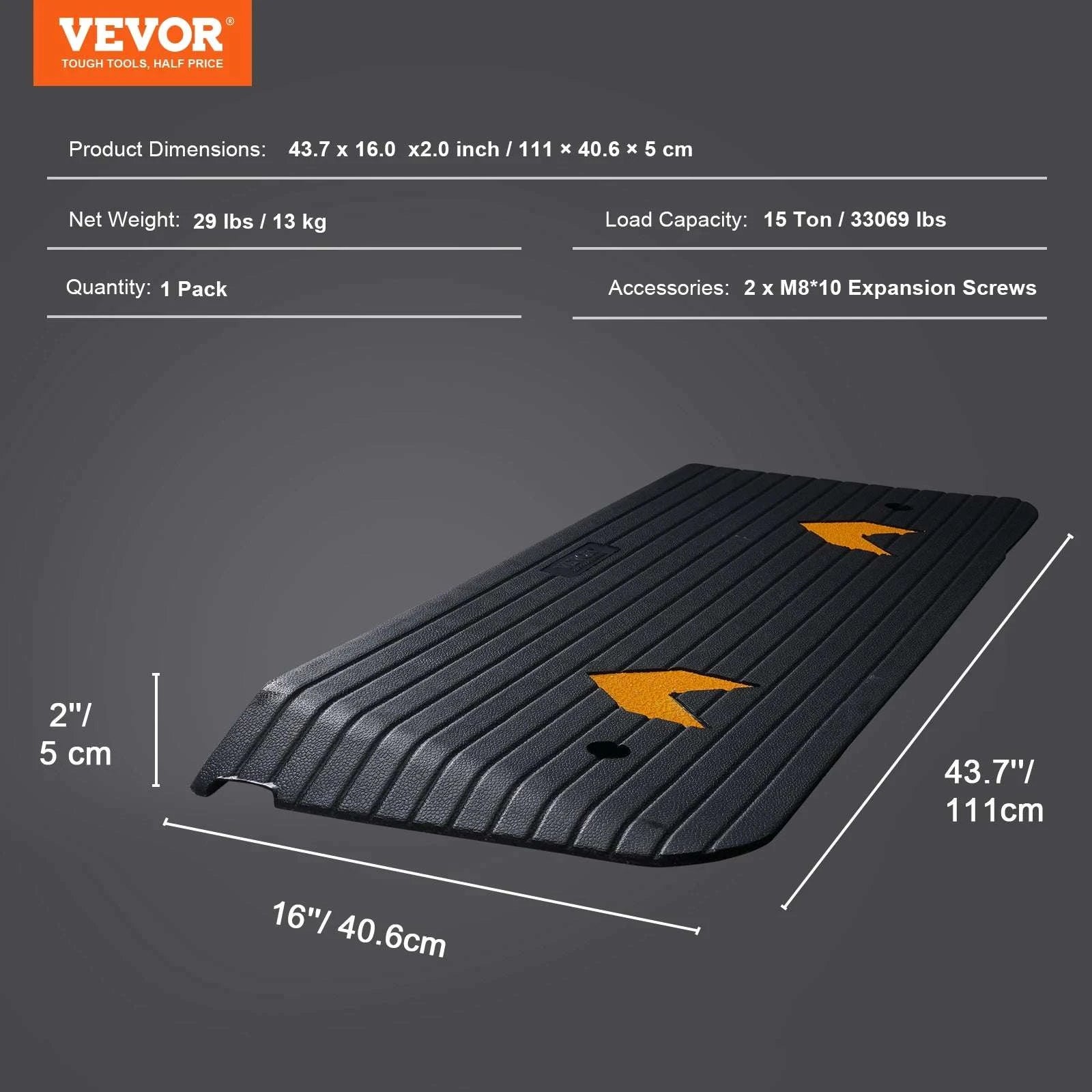Rubber Driveway Curb Ramp 4" Rise Non-Slip Threshold for Wheels-43.3x12.6x1.5inch / United States