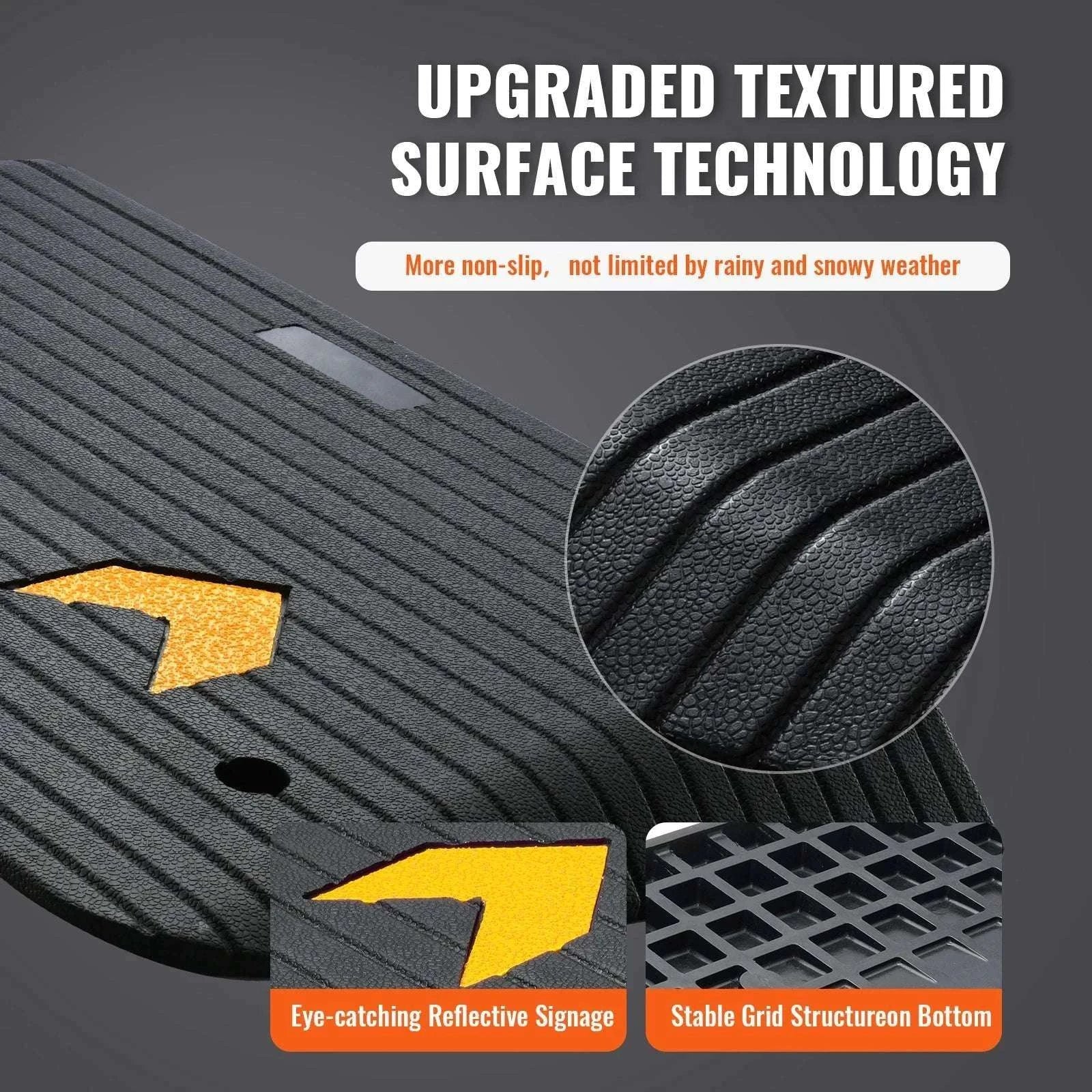 Rubber Driveway Curb Ramp 4" Rise Non-Slip Threshold for Wheels-43.3x12.6x1.5inch / United States