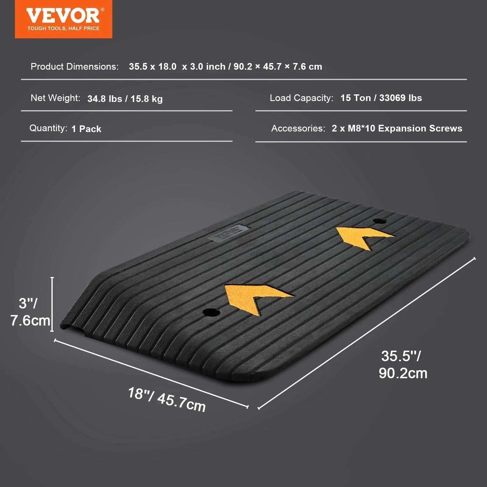 Rubber Driveway Curb Ramp 4" Rise Non-Slip Threshold for Wheels-43.3x12.6x1.5inch / United States