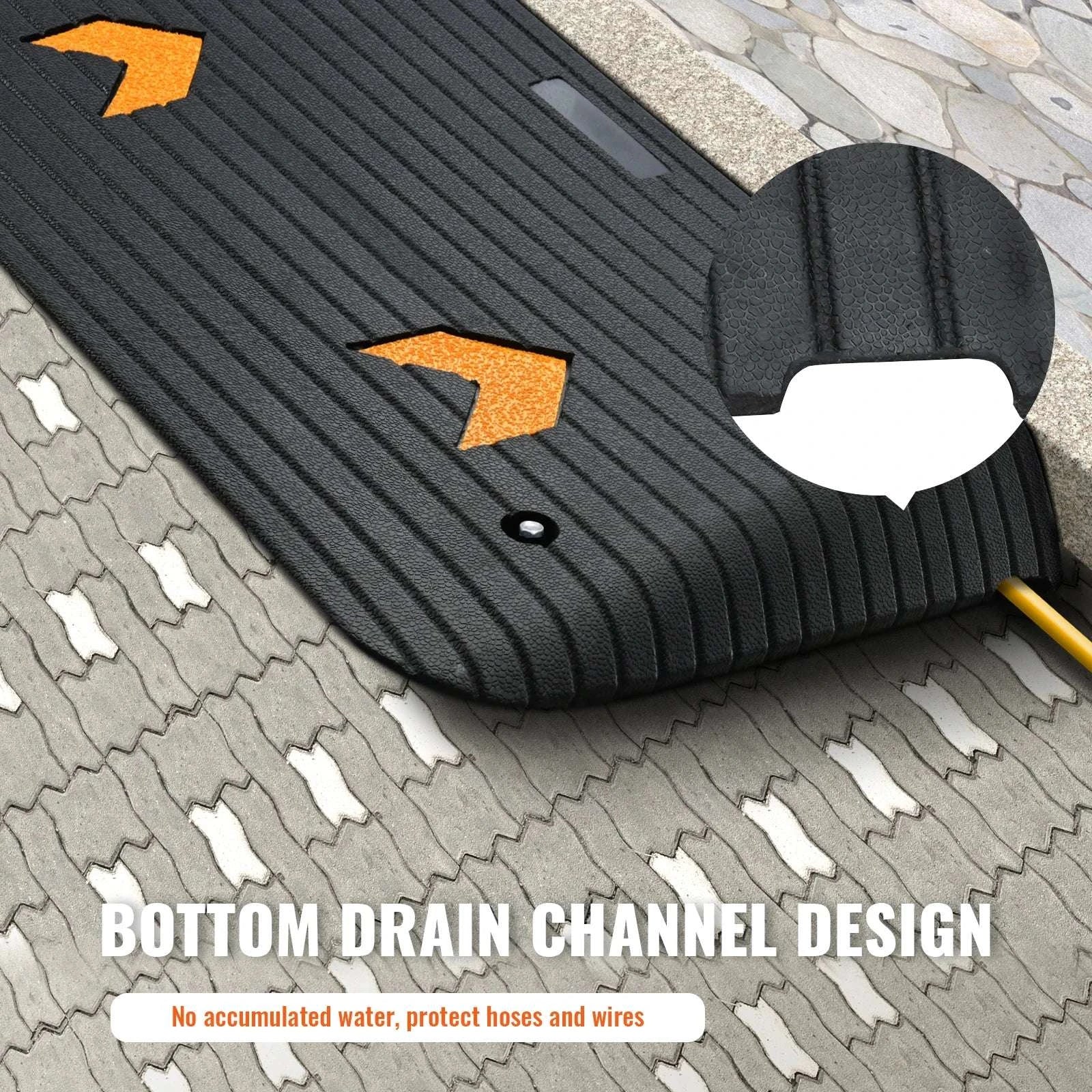 Rubber Driveway Curb Ramp 4" Rise Non-Slip Threshold for Wheels-43.3x12.6x1.5inch / United States