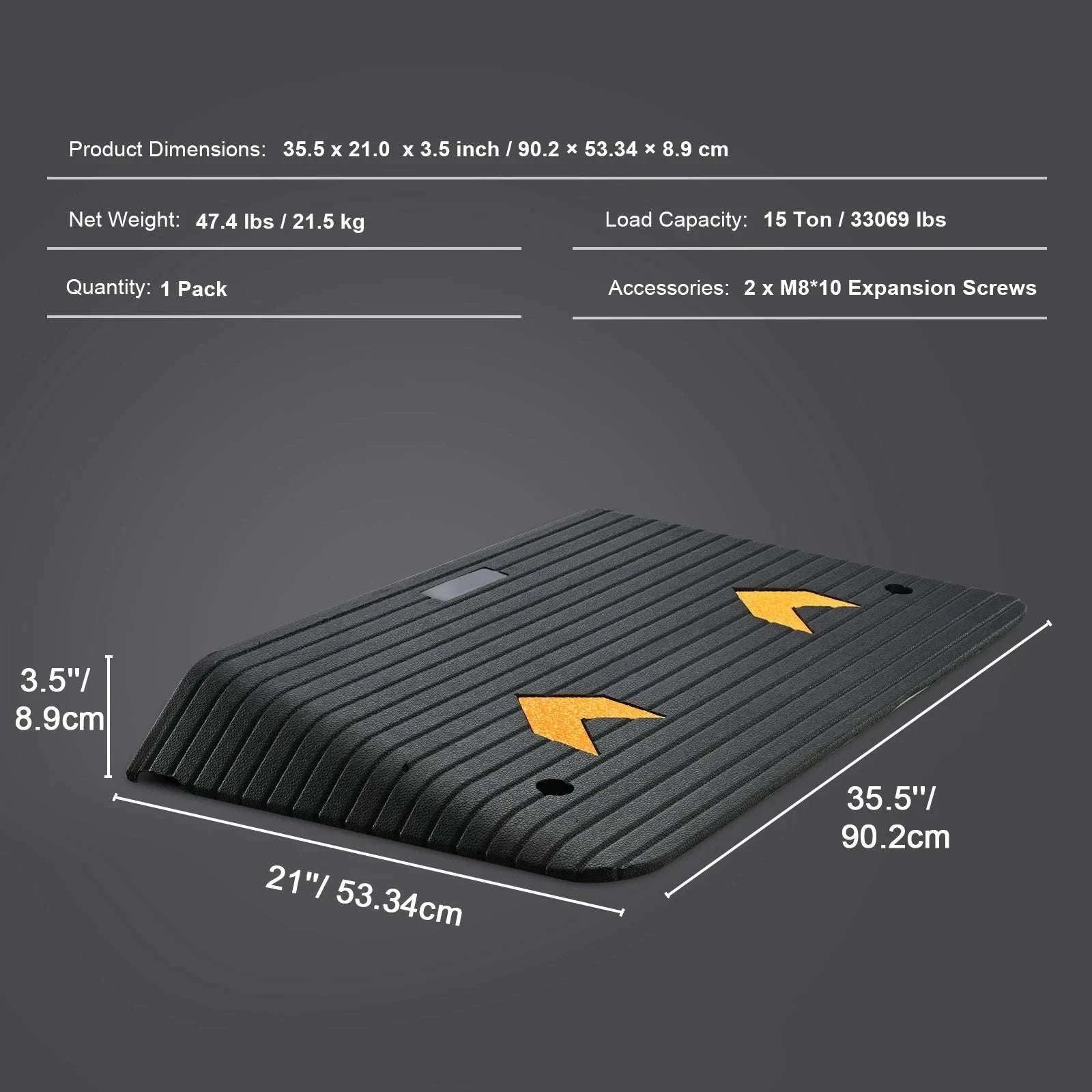 Rubber Driveway Curb Ramp 4" Rise Non-Slip Threshold for Wheels-43.3x12.6x1.5inch / United States