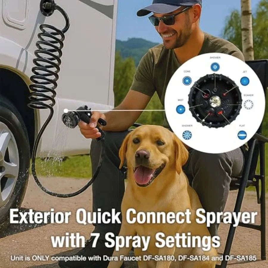 RV Exterior Quick Connect Sprayer with 7 Spray Settings and Coiled Hose Kit-United States / White