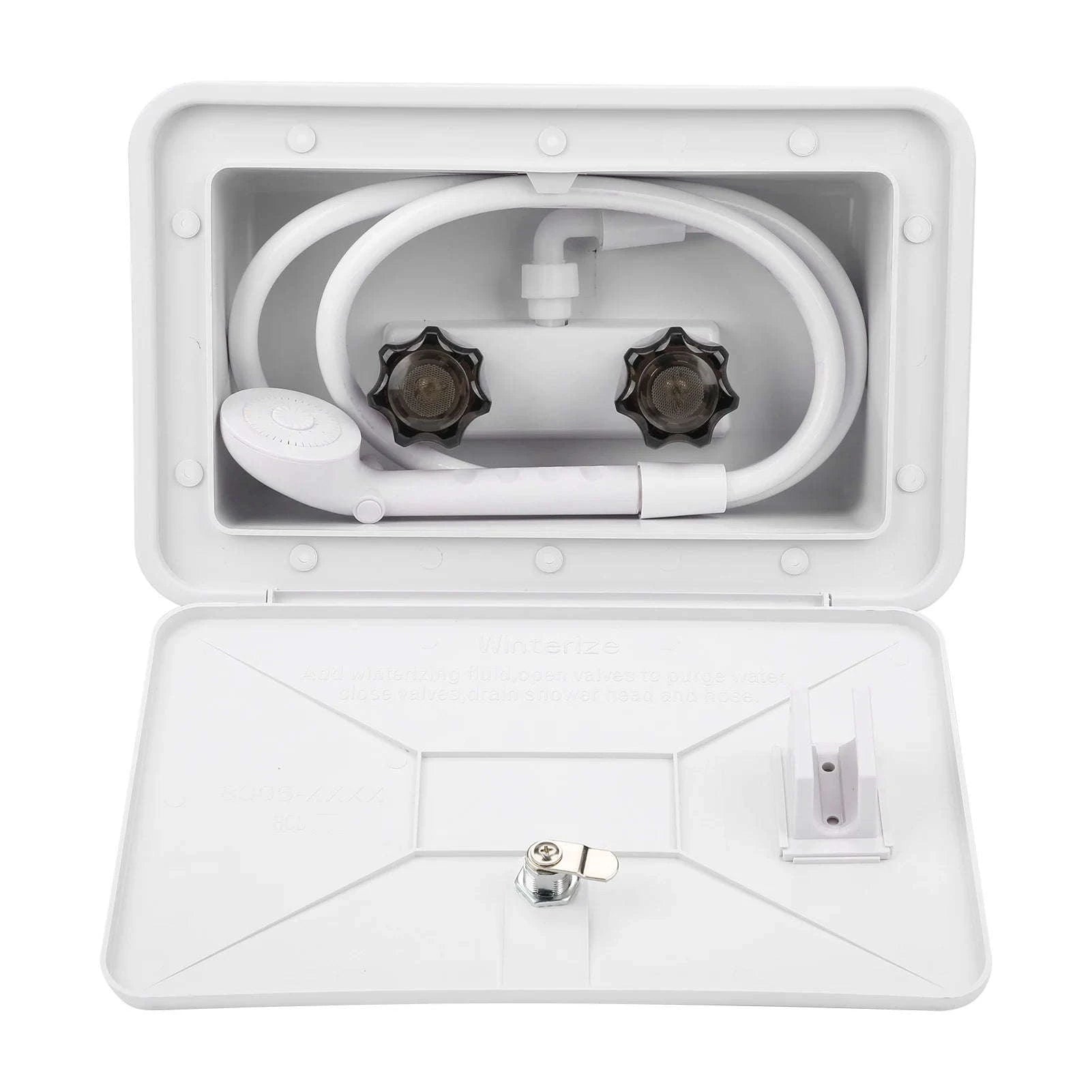 RV Exterior Shower Box Kit with Lock for Boat Camper Motorhome-White