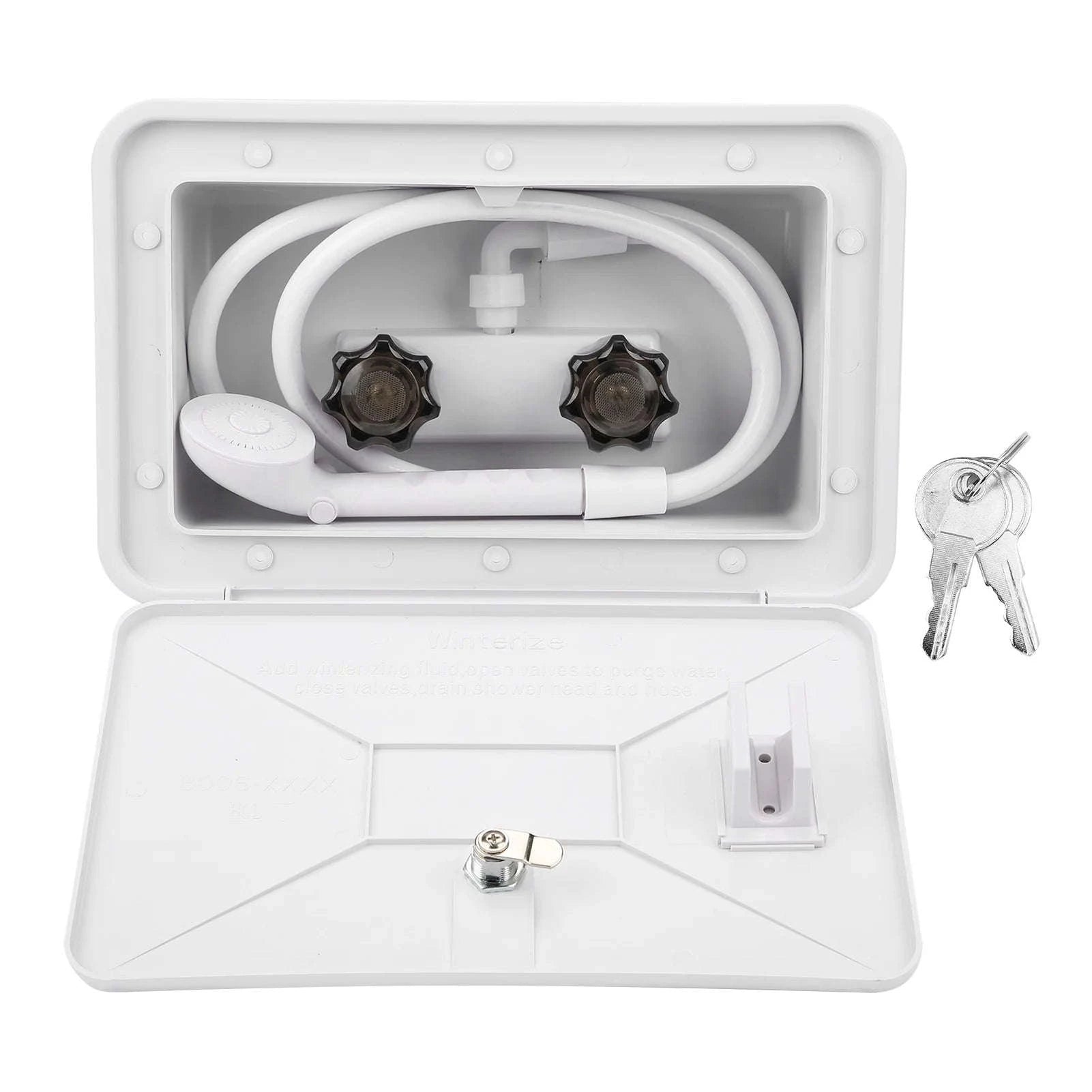 RV Exterior Shower Box Kit with Lock for Boat Camper Motorhome-White