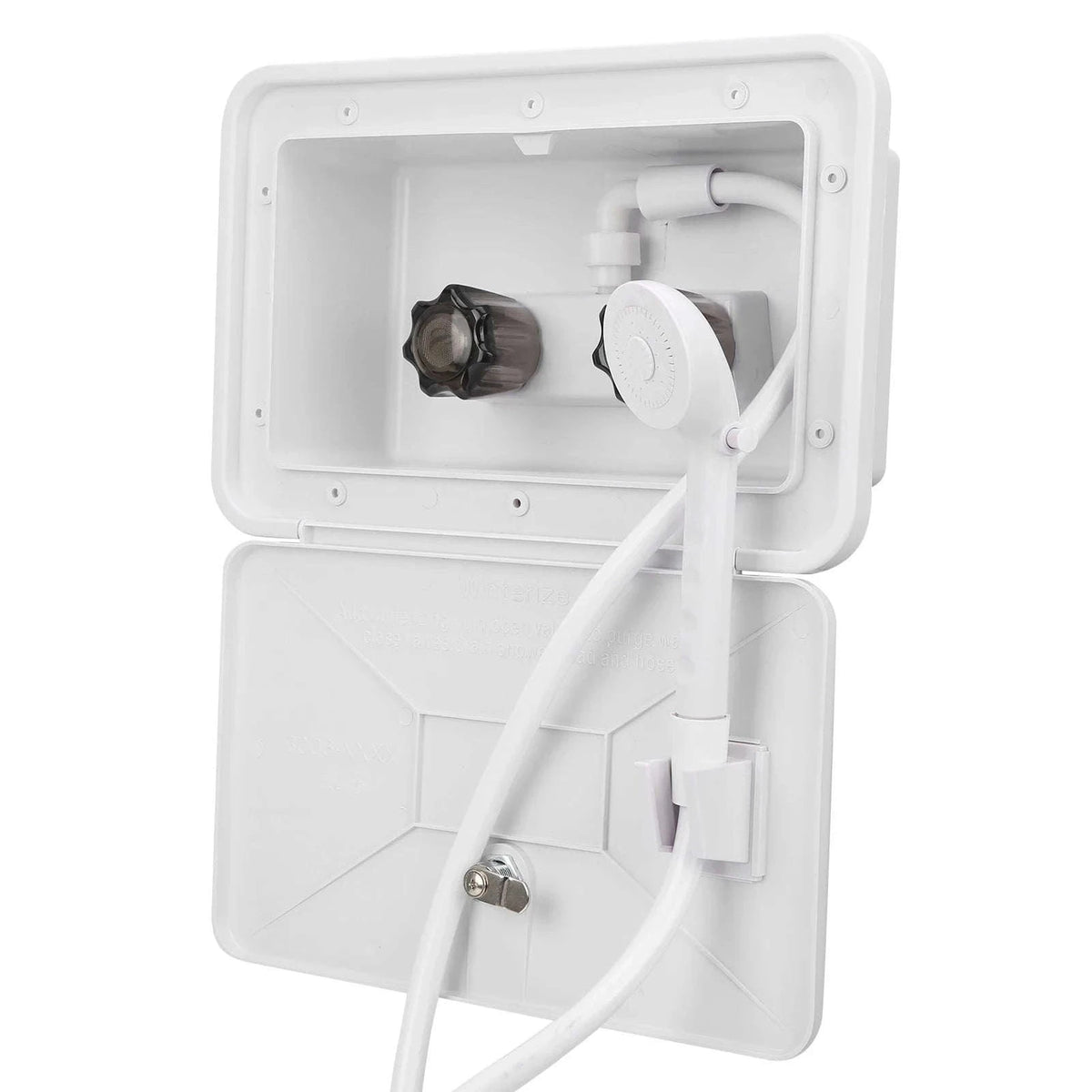 RV Exterior Shower Box Kit with Lock for Boat Camper Motorhome-White